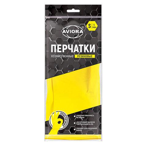 Перчатки МНОГОРАЗОВЫЕ латексные AVIORA, размер 6,5-7, S (малый), желтые, вес 33 г, 402-566