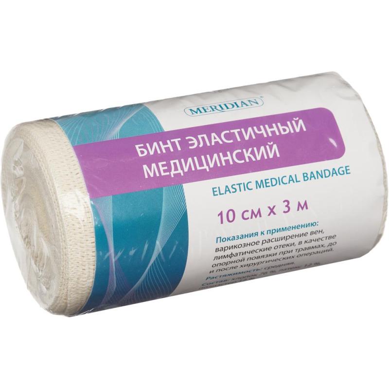 Бинт эластичный 3мх10см с застежкой Meridian