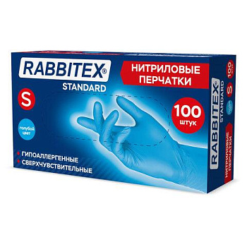 Перчатки нитриловые RABBITEX (РАББИТЕКС) Standard, 50 пар (100 шт.), голубые, размер S (малый), 702151
