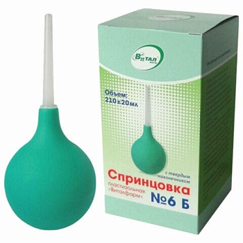 Спринцовка с твердым наконечником, объем 200 мл, № 6Б, ВИТАЛФАРМ, ВИТ00004951